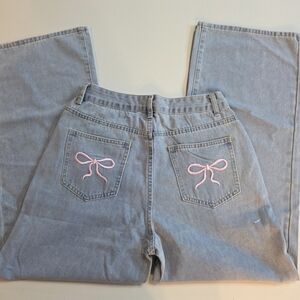 Women's Flare Jeans Bow Embroidery Size Large NWOT